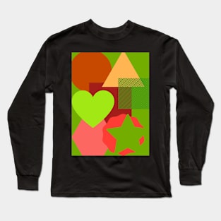 Collage of shapes green  background Long Sleeve T-Shirt